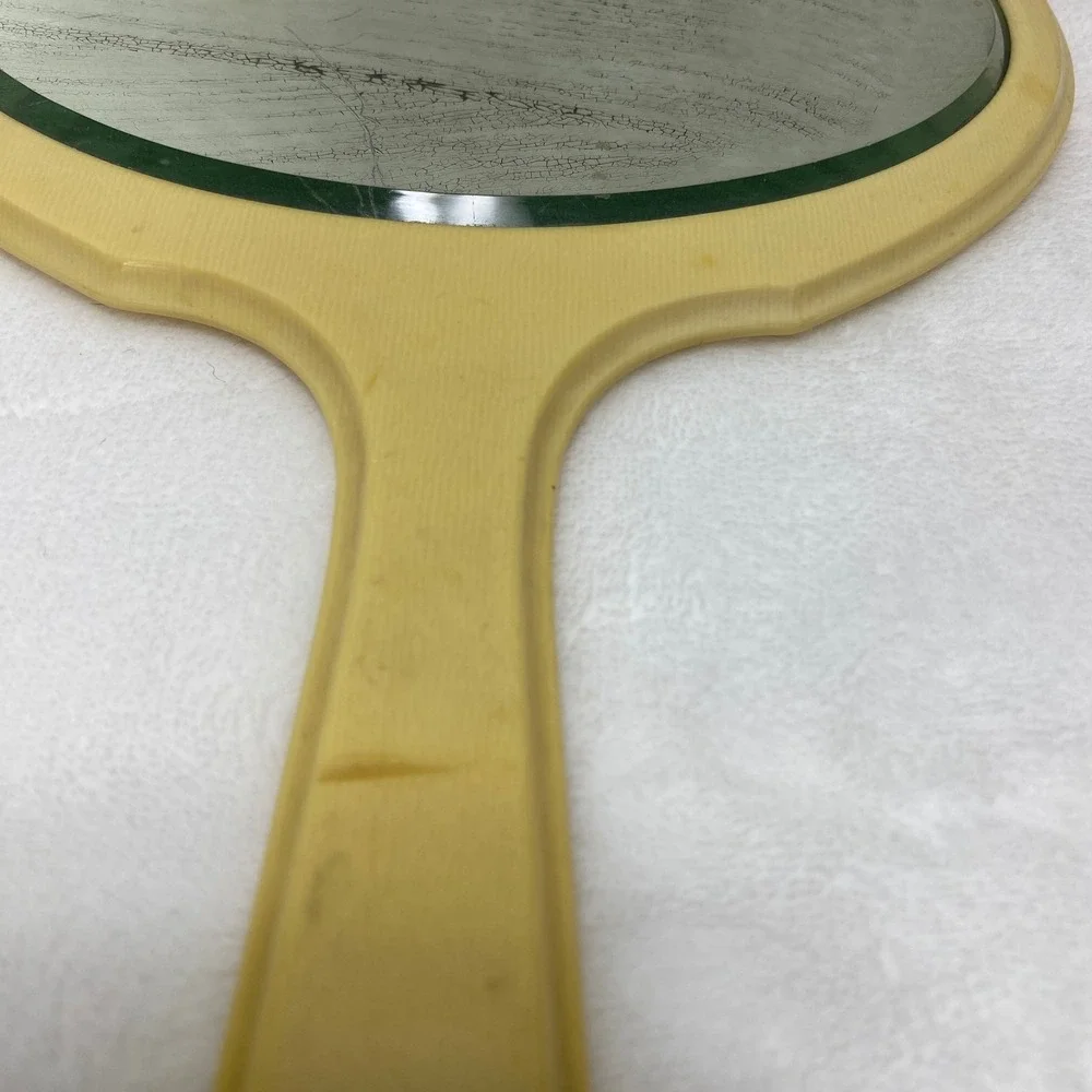 Vintage‎ Yellow Bakelite Handheld Mirror *READ*